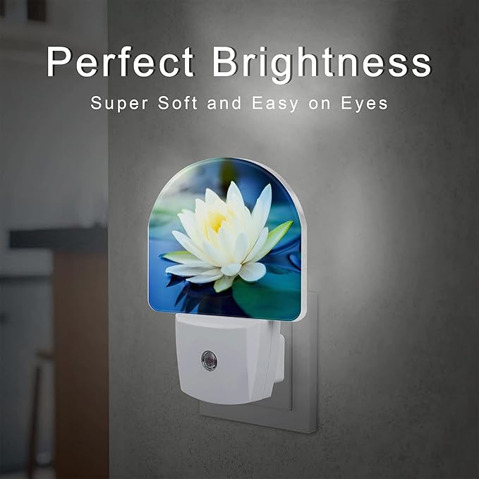 White Lotus Flower Night Light Plug into Wall, Beautiful Lotus in Pond Dusk to Dawn Night Light Plug in,0.5w Energy Saving Sleep Friendly NightLight for Kids Boys Girls Home Decor