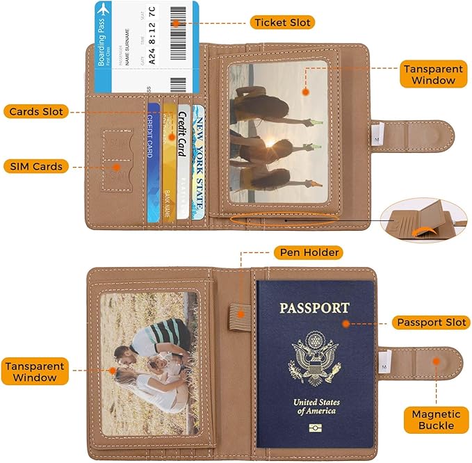 Melsbrinna Rfid Passport Holder for Travel women/Men, Cute Passport Wallet Rfid Blocking Card Slots, Rfid Passport Cover/CaseTravel Wallet, Passport Book Holder (1, LG KHAKI)