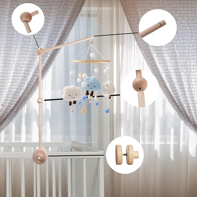 Baby Crib Mobile Arm - 30 Inch Wooden Mobile Hanger for Crib, Baby Mobile Holder for Baby Girls Boys Nursery Decor - with Anti Slip Attachment