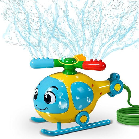 Helicopter Water Sprinkler for Kids, Spinning Outdoor Lawn Toy for Summer Fun, Backyard, Pool, Garden & Birthday Party Play, Ages 3-12, Easy Setup Water-Powered Sprinkler