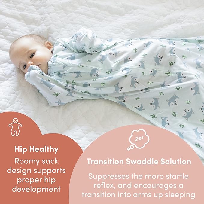 SleepingBaby Zipadee-Zip Transition Swaddle - Cozy Baby Swaddle Blanket with Zipper Convenience - Roomy Wearable Blanket for Easy Diaper Changes - Happy Wolf, Large (12-24 Month)