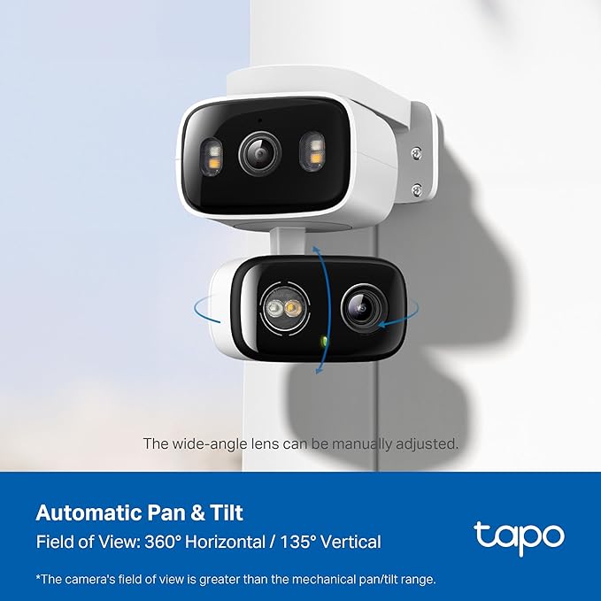 Tapo 2K 3MP Indoor/Outdoor Dual Lens Pan/Tilt Security Camera – 125° Wide-Angle + 6mm Telephoto, Free Person/Vehicle Detection, 360° View, SD/Cloud, Works w/Alexa & Google Home – HybridCam Duo