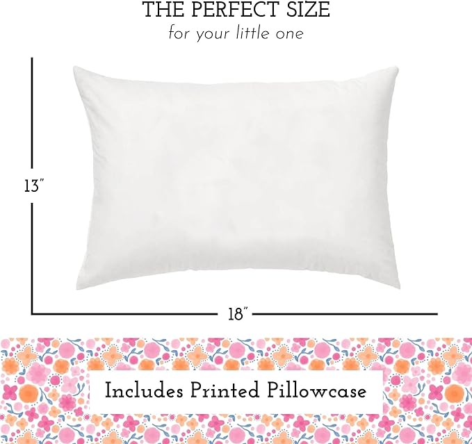 Little Sleepy Head Toddler Pillow with Pillowcase 13x18 - Kids Pillow for Sleeping - Better Neck Support Ergonomic Pillow and Toddler Pillowcase - Best Pillows for Kids (Whimsy Garden)