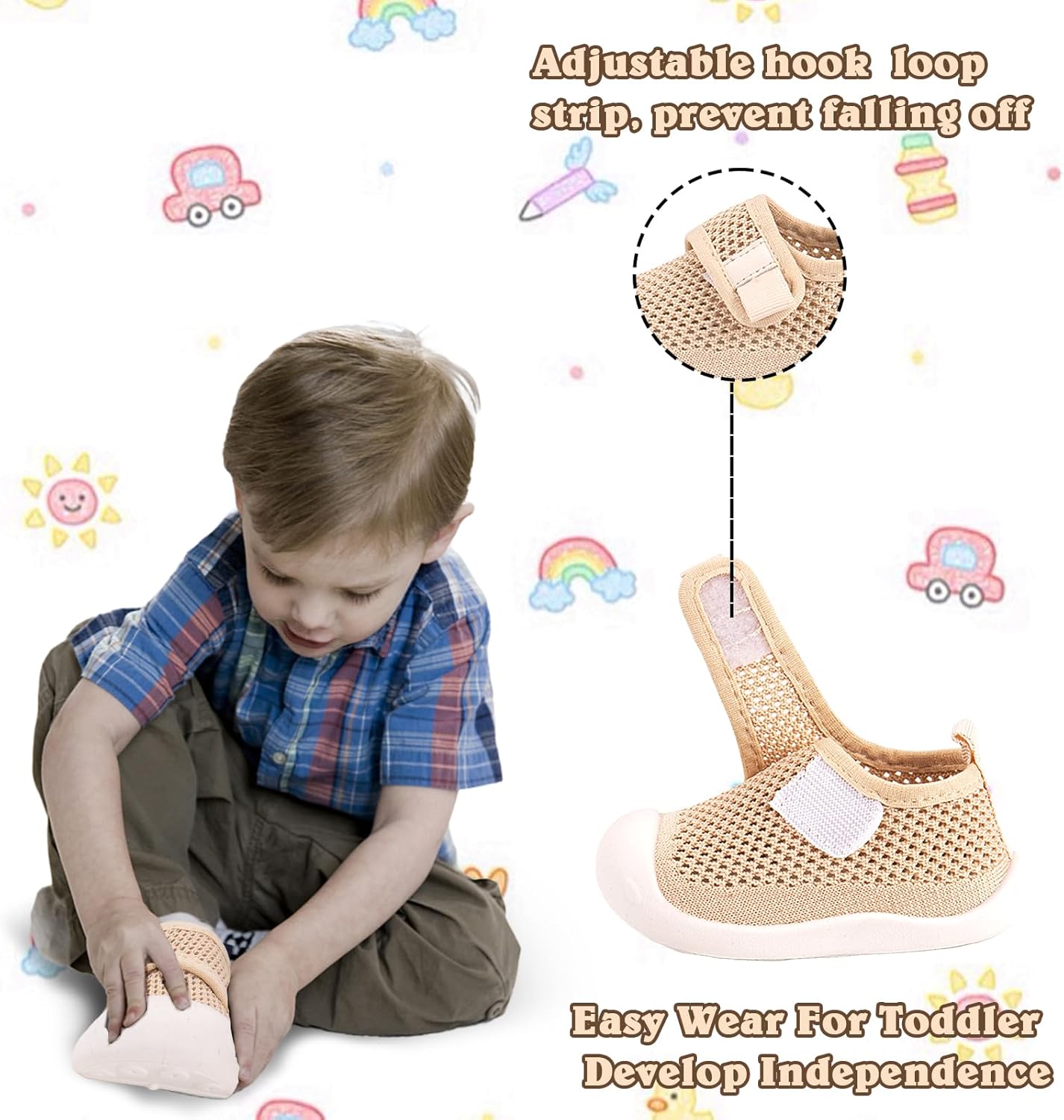 Baby First-Walking Shoes 1-4 Years Kid Shoes Trainers Toddler Infant Boys Girls Soft Sole Non Slip Cotton Canvas Mesh Breathable Lightweight TPR Material Slip-on Sneakers Outdoor