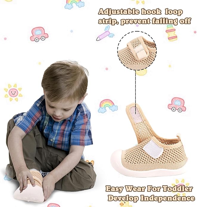 Baby First-Walking Shoes 1-4 Years Kid Shoes Trainers Toddler Infant Boys Girls Soft Sole Non Slip Cotton Canvas Mesh Breathable Lightweight TPR Material Slip-on Sneakers Outdoor