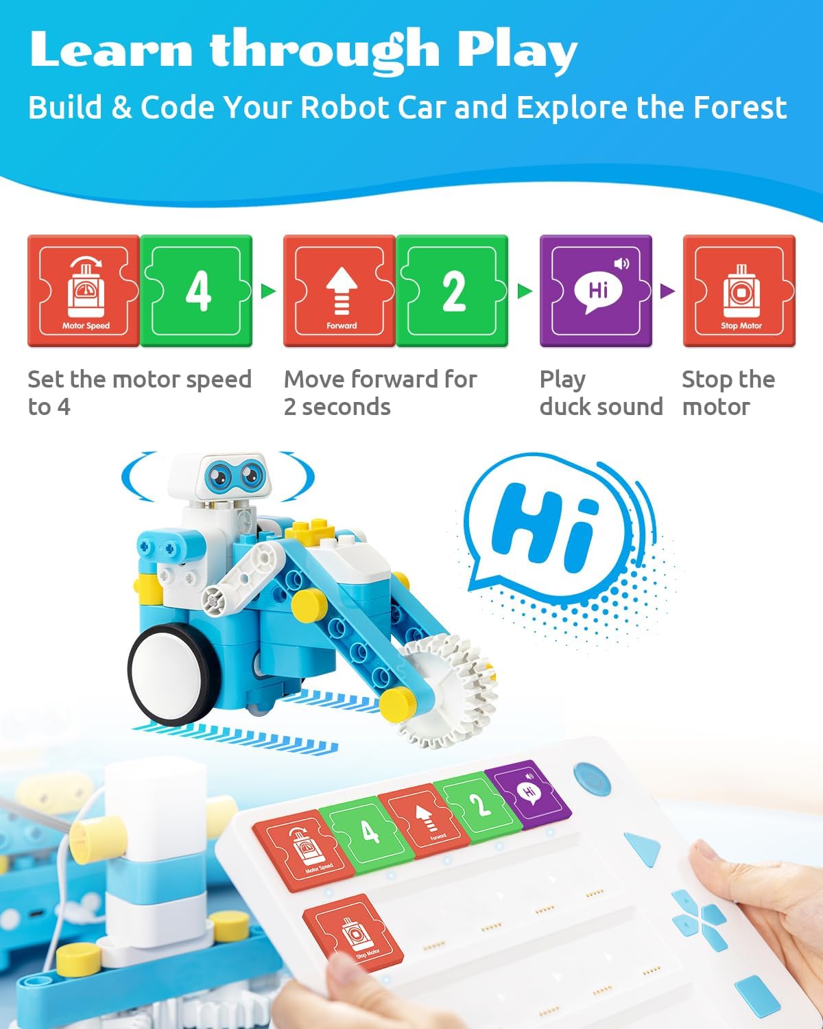 WhalesBot C3 Pro 12-in-1 Remote Control & Coding Robot Kit for Kids 4+, Advanced Smart Panel & Cards Programming, Educational STEM Toy, Block Building Set with Controller & Motor for Kids 4-6, 5-7