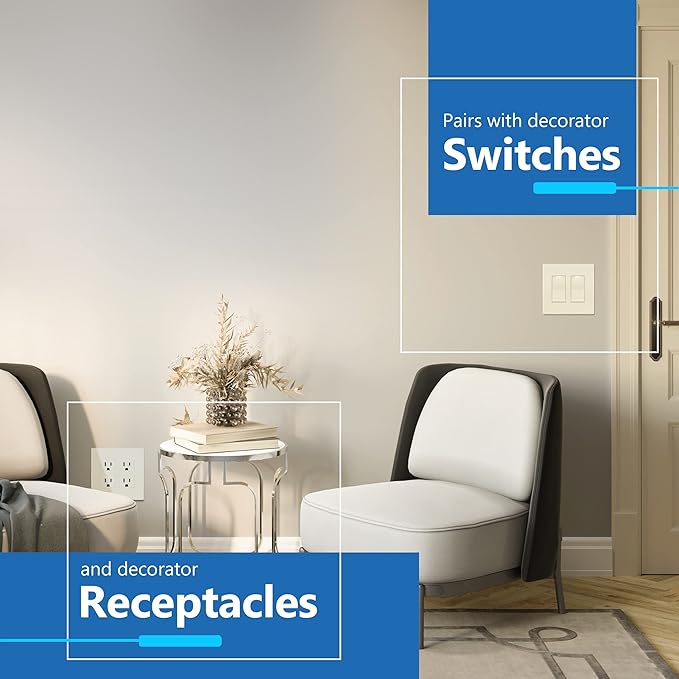 LIDER Matte Finish Decorator Switch Cover, Screwless Wall Plate, Mid-Size 2-Gang 4.88" x 4.92", Unbreakable Polycarbonate Thermoplastic, UL Listed, LSWP-32M-LA, Light Almond