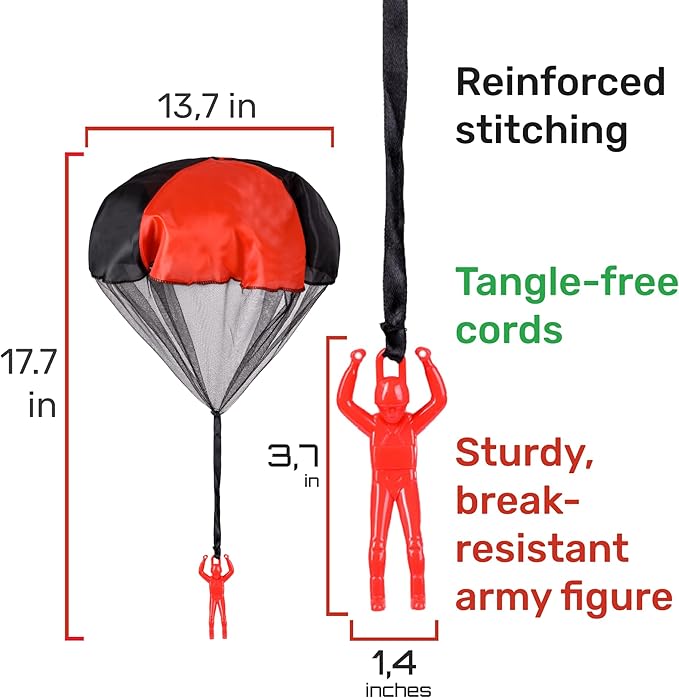 NUTTY TOYS Parachute Toys for Kids - Tangle Free Outdoor Flying Parachute Men, Top Indoor & Outside, 3 4 5 6 7 8 9 10 11 12 Year Old, Best Christmas Stocking Stuffers Idea 2025 Unique Boy & Girl Gifts