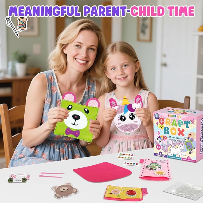 Sewing Kit for Beginner Kids, 10Pcs Unicorn DIY Box Arts and Crafts, My First Felt Kit Projects, Blind Box Craft Supplies, Learn to Sew Embroidery Kit, Birthday Gift for Girls 3 4 5 6 7 8 Years Old