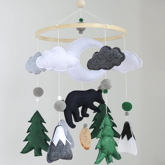 Woodland Mobile for Crib Bear Baby Mobile for Crib Woodland Crib Mobile for Boys Girls Forest Baby Nursery Mobile for Bassinet