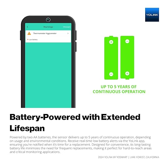 YoLink Indoor Hygrometer Thermometer, 3-Pack, 2-Year Data Storage Export, Advanced Offline Storage, LoRa Tech, App Push, Email, SMS, Hub Included