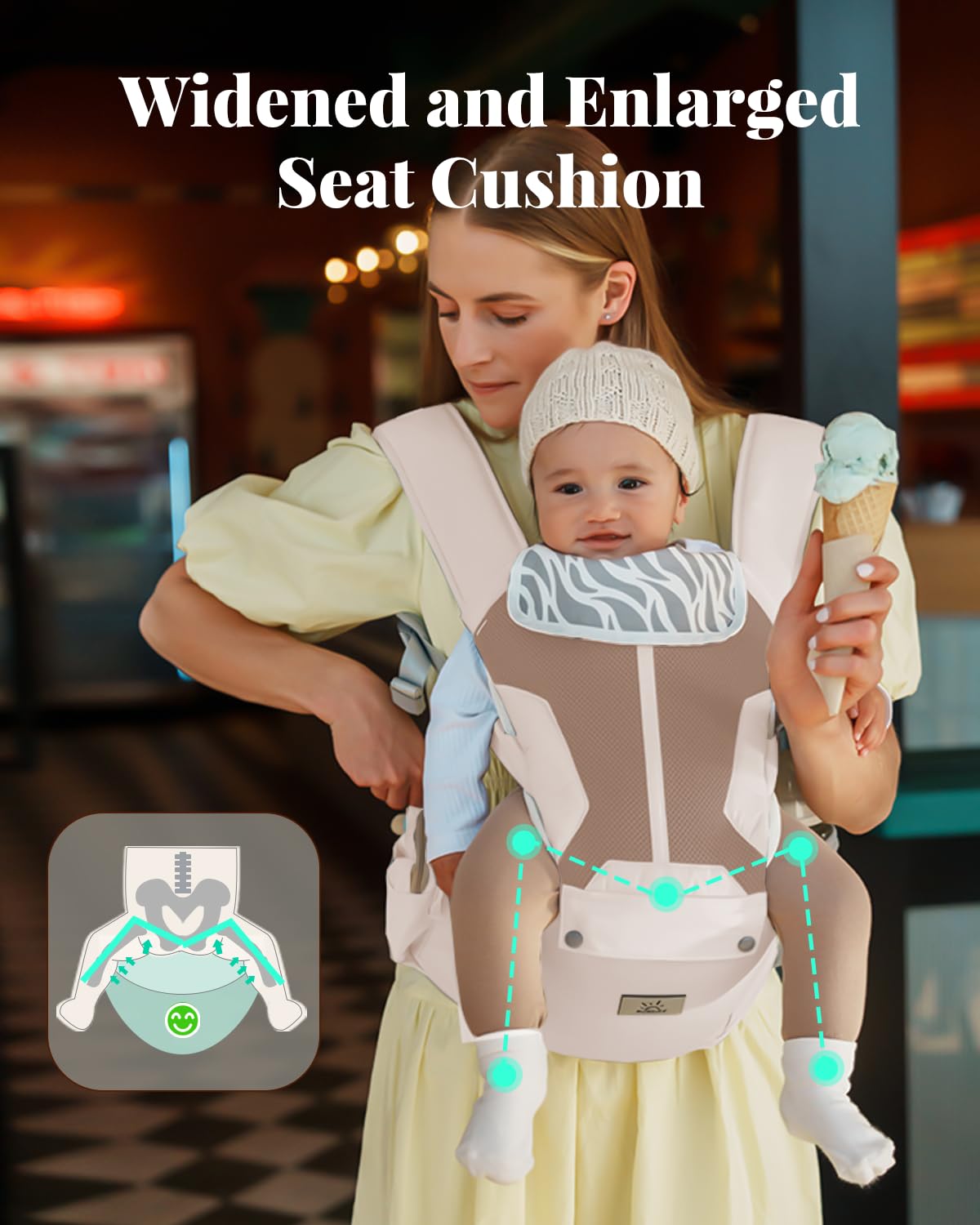 Baby Carrier Newborn to Toddler, 6-in-1 Baby Carrier, Adjustable Detachable Infant Baby Hip Seat Carrier for 7-50lbs