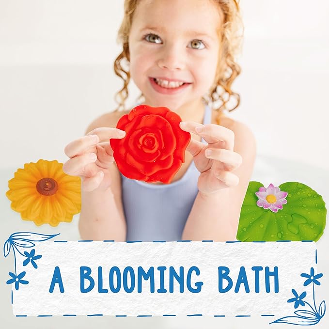 SplashEZ Mold Free Bath Toys for Kids & Toddlers | No Hole Baby Bath Toys | No Mold Floating Flowers for Bathtub Water Pool Shower Infants Babies Ages 0 1 3 6 12 18 Months | 3 pcs Lily Sunflower Rose
