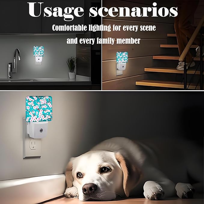 Cherry Blossom Night Light,Plug Into Wall Decor for Stairway,Hallway,Kitchen,Dusk to Dawn Sensor Nightlights for Boys/Girls/Women/Men Room Gifts
