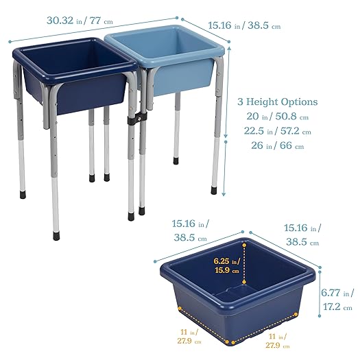 ECR4Kids 2-Station Sand and Water Adjustable Play Table, Sensory Bins, Navy/Powder Blue