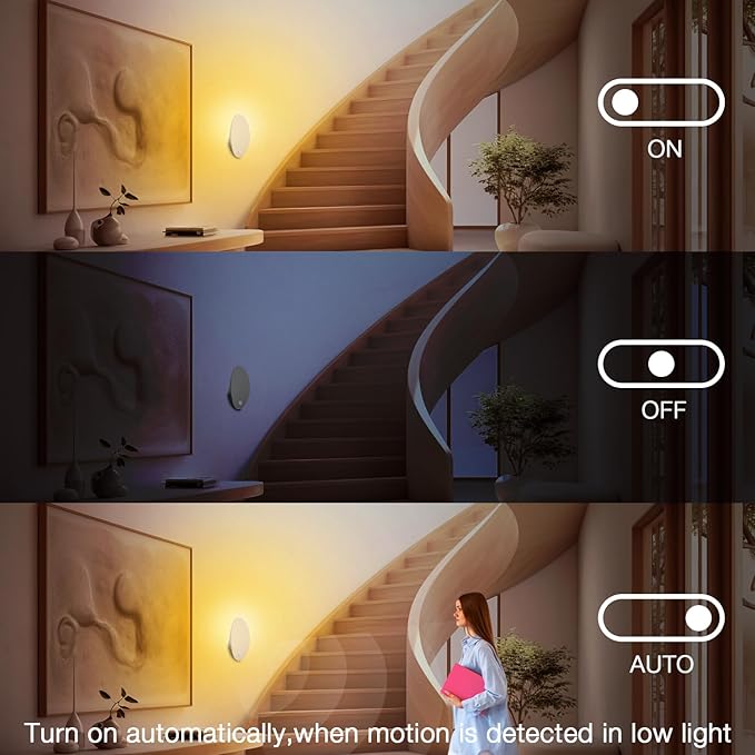 DAYBETTER Night Light for Kids - Baby Night Light Warm White 3000K with USB Rechargeable Battery Operated Cordless Motion Sensor Lamp Indoor LED for Bedroom Hallway Stair(2 Pack)