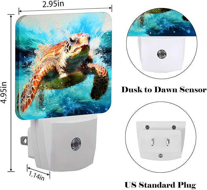 Sea Turtle Night Light,Plug-in Nightlights Auto Sensor Night Lamp Dusk-to-Dawn Lamp Home Decor for Nursery Children Girls Boys