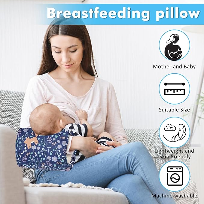 Nursing Arm Pillows for Breastfeeding,Baby Feeding Arm Pillow Portable and Washable for Travel, Soft Cotton Ergonomic Bottle Nursing Essentials（Blue Fox）