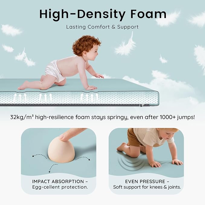 INNO STAGE Baby Play Mat 50x50 Inches, 1-Inch Thick Foam Play Mat for Babies & Kids – Extra Soft & Durable Padded Baby Mat for Floor, Non-Slip Crawling Mat for Playpen, Tummy Time, Yoga & Playroom