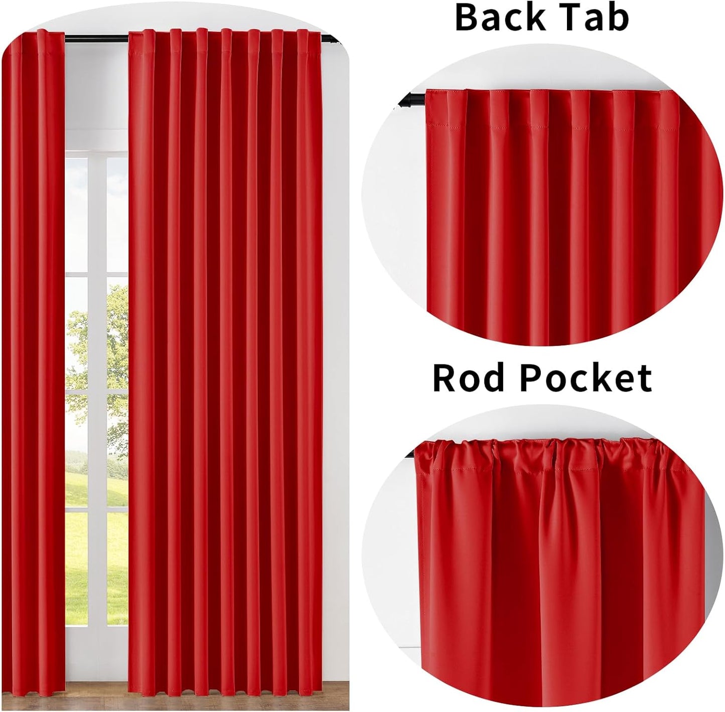 Joydeco Custom Blackout Curtains for Bedroom, 1 Panel Room Darkening Curtains & Drapes for Living Room Window Rod Pocket Back Tab (Custom Size,Red)