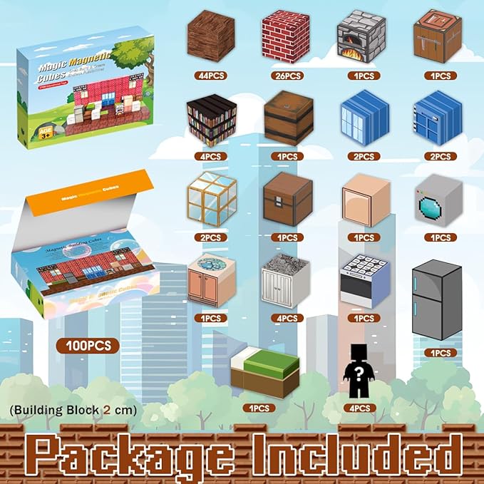 Magnetic Building Blocks Sweet Home, 100 PCS, STEM Learning, for Girls and Boys Ages 4 5 6 7 8 9 10, Attractive Birthday, Educational and Screen Free