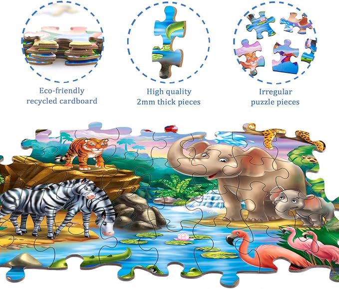 Puzzles for Kids Ages 4-8 – 2 x 60 Pieces Puzzles for Kids Ages 3-5 6-8 – Toy for Learning Ocean & Forest Animals – Educational Toys for Boy and Girl (2 Packs)