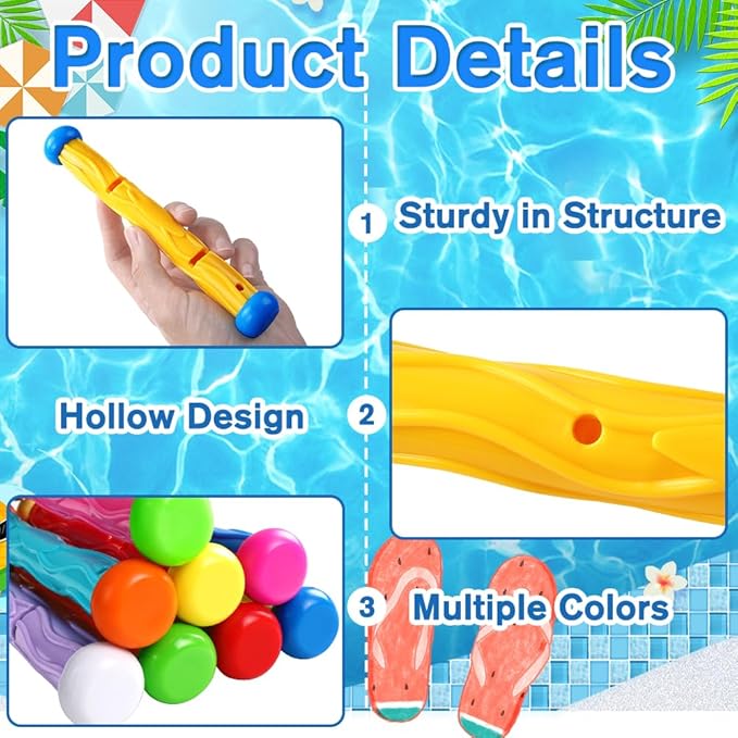 8PCS Pool Diving Swim Toys Colorful Underwater Training Sinking Throwing Dive Sticks for Kids Summer Pool Swimming Party Favor Games