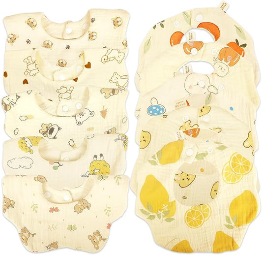 Baby Bibs Muslin Bibs for Baby Girl Boy for Drooling and Teething 10 Pack