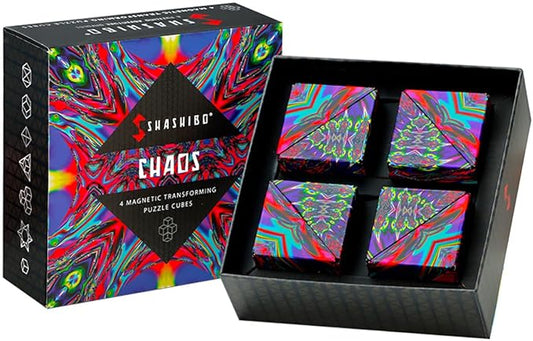 Shashibo Shape Shifting Box - Award-Winning, Patented Fidget Cube w/ 36 Rare Earth Magnets - Transforms Into Over 70 Shapes, Gift Box, Download Fun in Motion Toys Mobile App (Chaos, 4 Pack)