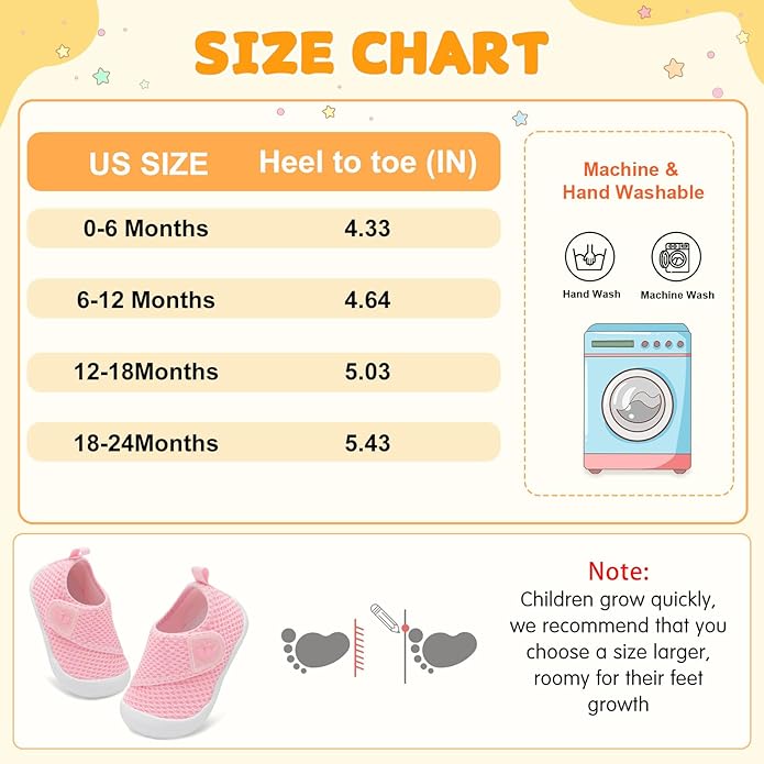 FEETCITY Baby First Walking Shoes Wide Baby Shoes Infant Sneakers Newborn Crib Shoe Barefoot Lightweight Slip On Shoe