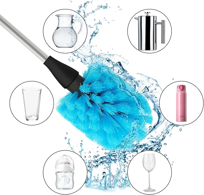 Bottle Brush, Bendable Long Handle Cleaner Brushes for Cleaning Neck Bottles, Baby Bottles, Water Bottles, Tumblers, Flask, Bird Feeder, Vase and Home Kitchen Sink Cleaning Brush (Blue and Black)