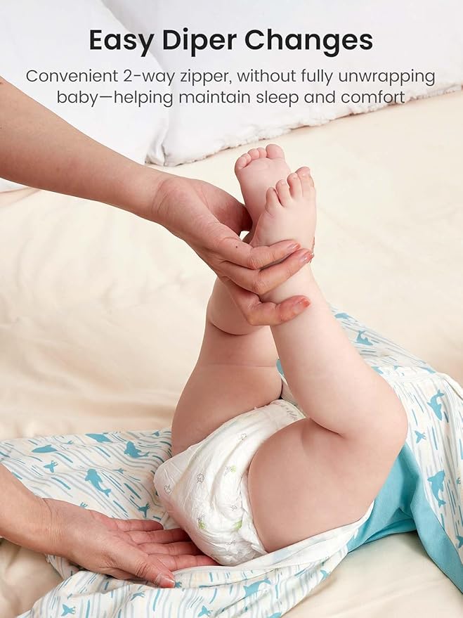 GROWNSY Transitional Swaddle Sleep Sack 6-12 Months,Starfish Design Baby Swaddle Sack, Dual-Zipper for Easy Diaper Changes, Proper Hip Development & Openable Foot Button, 19-27 lbs, Whales and the Sea