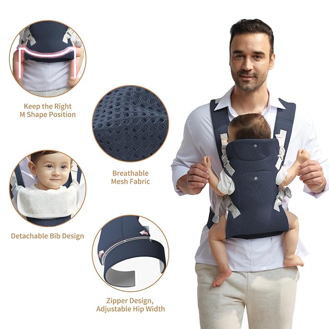 IULONEE Baby Carrier Newborn to Toddler, Ergonomic Baby Carrier Adjustable Toddler Carrier for Newborn Baby Carrier Sling Infant Portable Front & Back Backpack Carry Within 33lbs Navy Blue