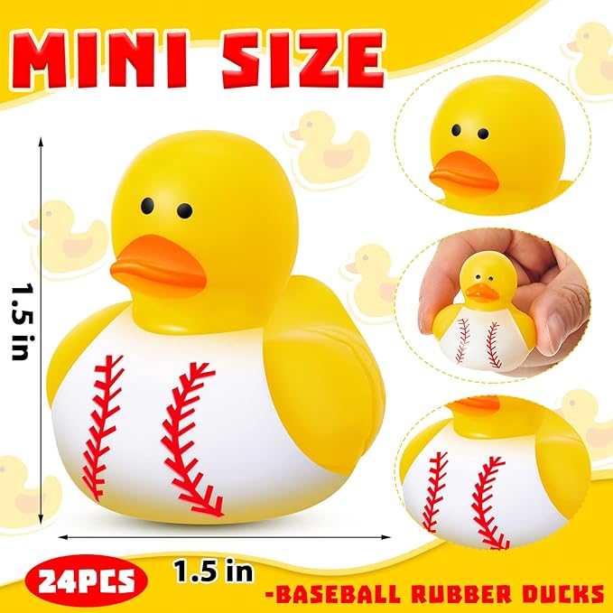 Deekin 24 Pcs Rubber Duck 2 Inch Bulk Sport Party Favors for Birthday Party Decorations Club Player Gift (Baseball)