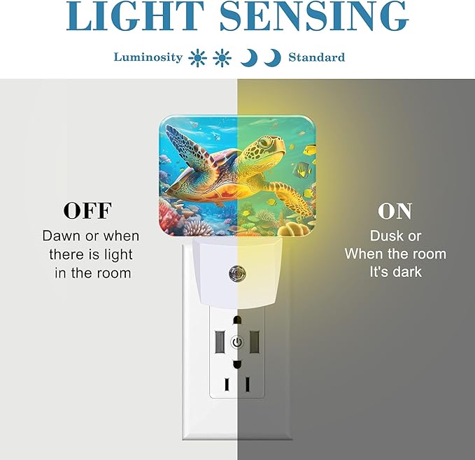 Sea Turtles in Underwater World Night Light for Kids Girls Boys, Turtles LED Night Light Plug into Wall with Dusk to Dawn Sensor for Bedroom, Hallway, Kitchen, Bathroom, Stairs Decor