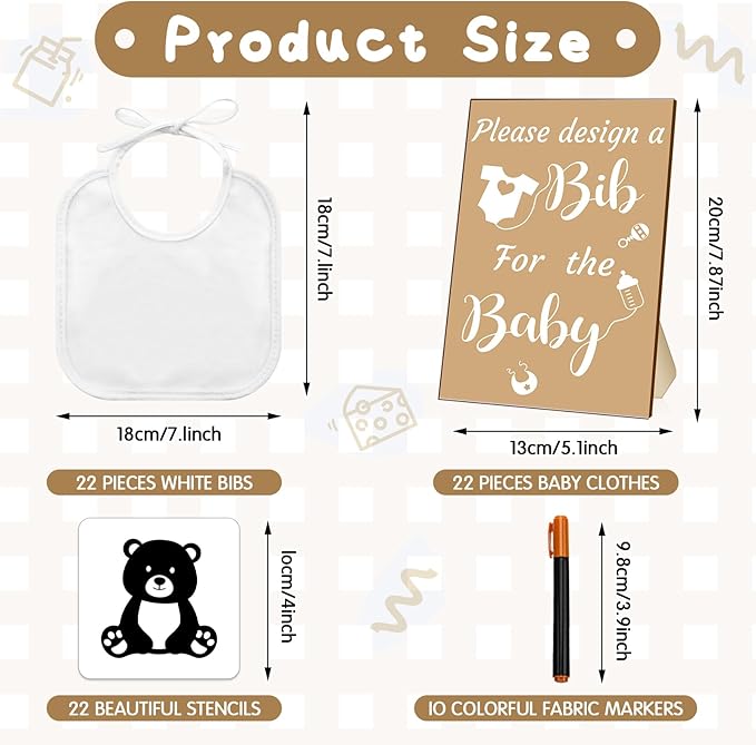 Newwiee 55 Pcs White Bibs for Baby Decorating Design a Bib Decorate Plain newborns Bibs Wooden Sign for Baby Shower Games Kit