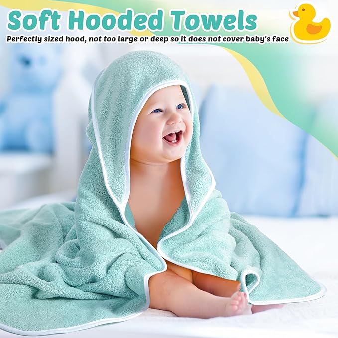 Chumia 6 Pack Baby Bath Towel Coral Fleece Soft Absorbent Newborn Hooded Towel for Kid 30 x 30 Inch Toddler Bath Blanket for Babies Infant Shower Gift(White, Green)