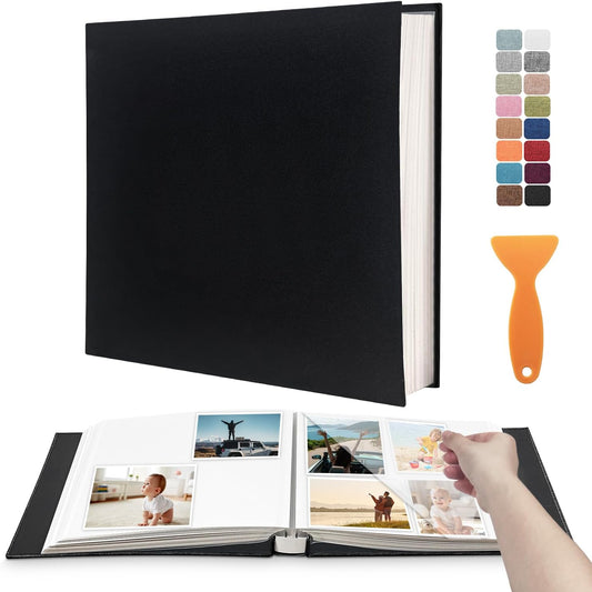 Large Photo Album Self Adhesive Scrapbook Album for 4×6 8×10 Pictures DIY Magnetic Linen Cover Album 40 Pages for Family Wedding Gifts with Metal Pen and Plastic Board