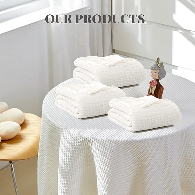 Baby Muslin Towel Blankets- 3 Pack Newborn White Gauze Towel Odor Free Soft Baby Bath Towel 6 Layers for Boys and Girls 41.5"x 41.5"