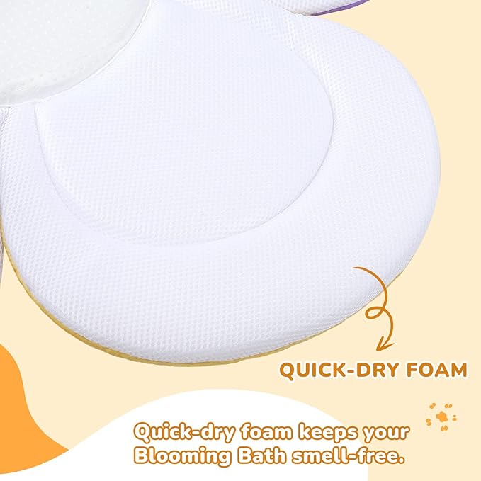 Flower Baby Bath Pad for Infant Bathtub Sink Flower Mat Tub Little Lotus - Petal Soft Supports Lounger Newborn Bathing Insert Seat Baby Essentials, Bees