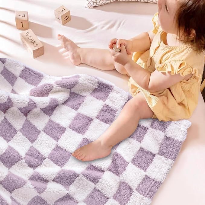 HOMRITAR Checkered Baby Blanket Fleece Baby Blankets for Girls, Ultra Soft Cozy Fluffy Warmer Infant Toddler Newborn Receiving Blankets for Crib Stroller 30 x 40 Inch, Purple