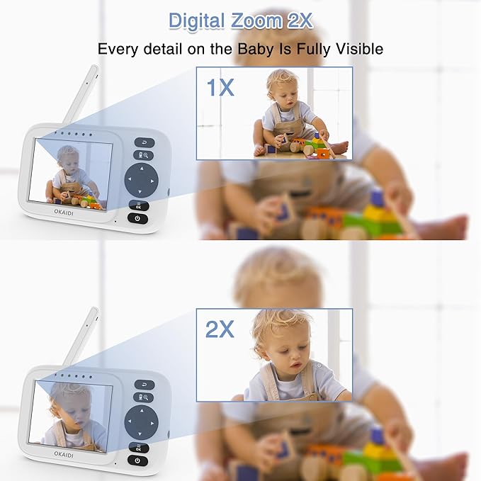 OKAIDI Baby Monitor with Camera and Audio, 3.2" IPS Screen Video Baby Monitor No WiFi, Infrared Night Vision, VOX Mode, Sound Activated Screen, 1000ft Transmission Range