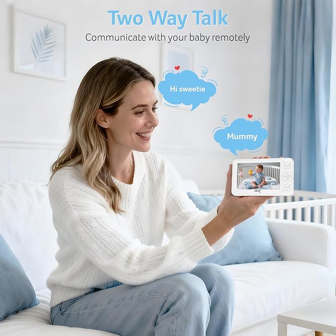 acer Video Baby Monitor 5” LCD Screen Monitor No WiFi with 1080P Camera and Audio for Crib 1000ft Range Remote Pan Tilt Night Vision, Temperature Sensor, 8 Lullabies, 2-Way Talk, Video Recording, VOX