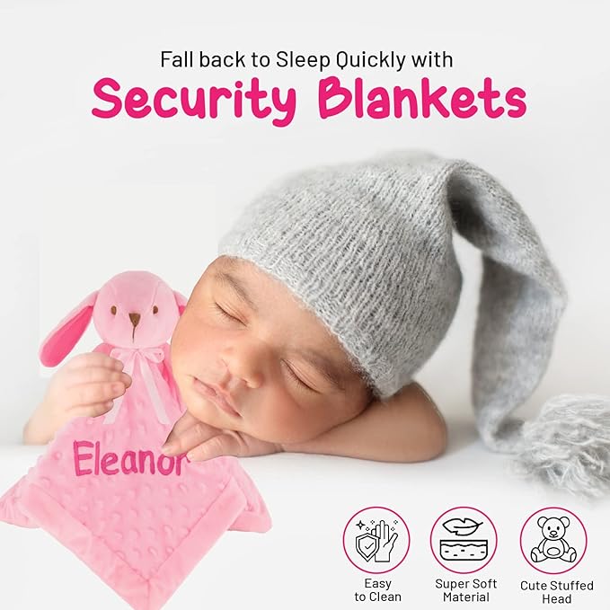 Personalized Baby Blanket Lovey with Custom Embroidered Name - Super Soft & Comfy Security Blankets for Babies - Stuffed Teddy Security Snuggle Toy - Comforting Loveys for Boys and Girls