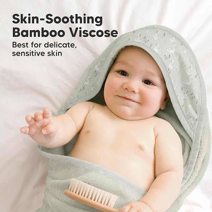 KeaBabies Hooded Baby Towel for Newborn - Viscose Derived from Bamboo Large Baby Bath Towels with Hood for Boys, Girls, Toddler, Extra Absorbent & Soft Newborn Bath Essentials (Serenity, Regular)
