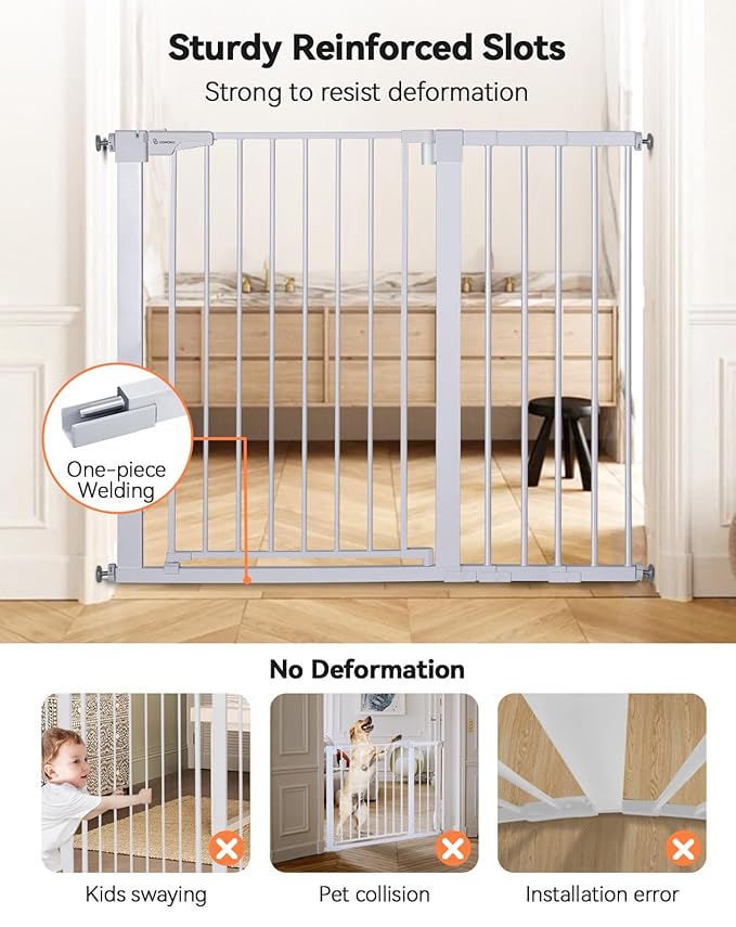 COMOMY 36" Extra Tall Baby Gate for Stairs Doorways, Fits Openings 29.5" to 40.6" Wide, Auto Close Sturdy Safety Dog Gate for House, Pressure Mounted Easy Walk Through Pet Gate with Door, White