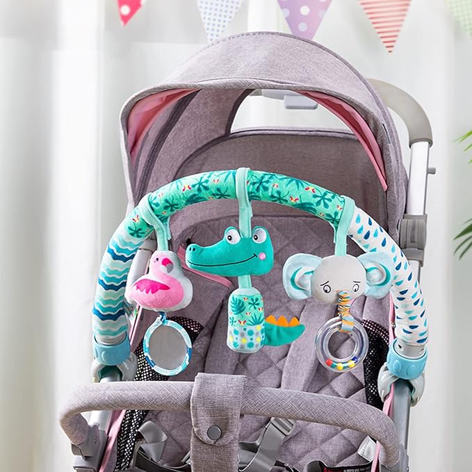 Caterbee Baby Bouncer Toy bar, Clip on Crib & Pram Activity Bar Toy Travel Arch Bassinet Toys for Toddlers (Animal)