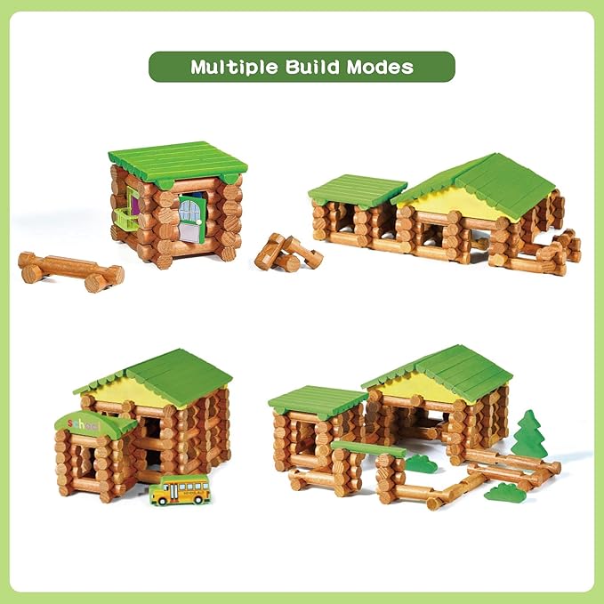 Wondertoys 269 Pieces Real Wood Logs Set Ages 3+, Classic Building Log Gift Set for Boys/Girls– Creative Construction Engineering - Top Blocks Game Kit - Preschool Education Toy