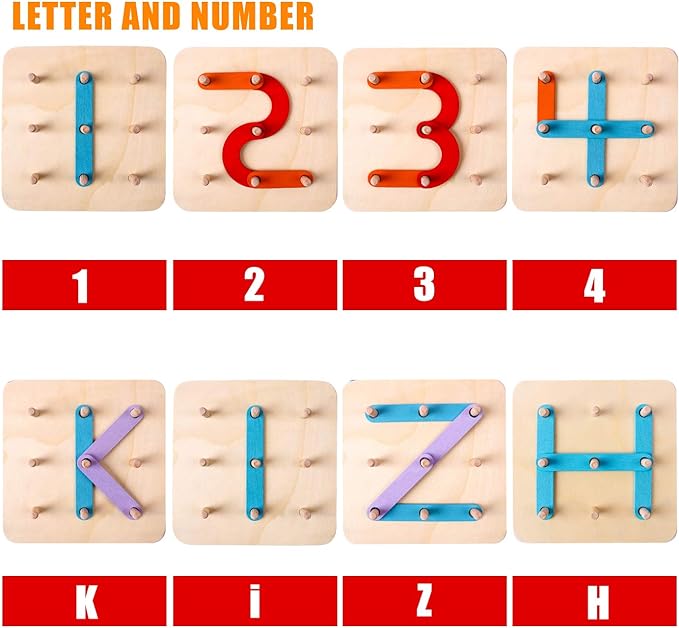 kizh Wooden Letter and Number Construction Activity Set Educational Preschool Toys Shape Color Recognition Pegboard Sorter Set Board Blocks Stack Sort for Toddler Kids Boys Girls Toy
