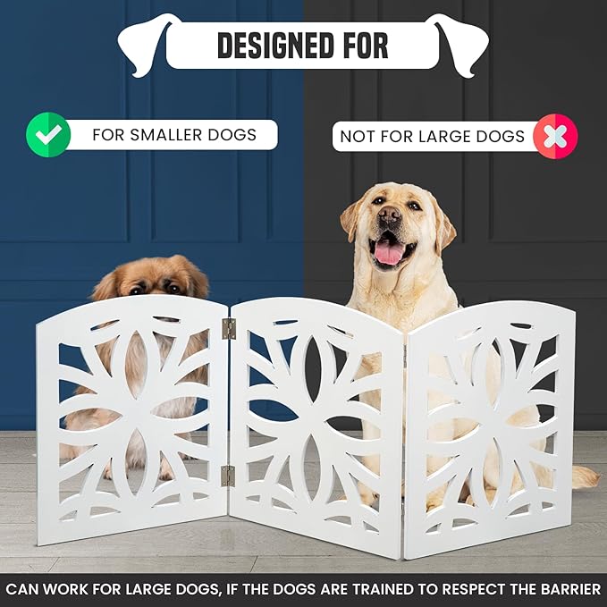 Bundaloo Freestanding Dog Gate Expandable Decorative Wooden Fence for Small to Medium Pet Dogs, Barrier for Stairs, Doorways, & Hallways